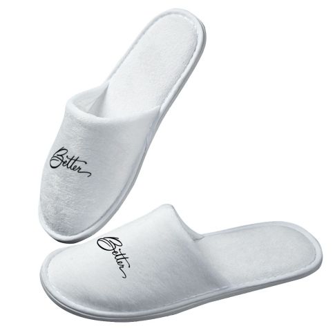 Generic Terry Cloth Custom Closed Toe Slippers for Men White