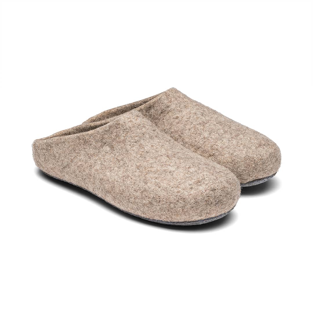 Kyrgies Classics Felted Wool Slippers Non-Slip Oatmeal