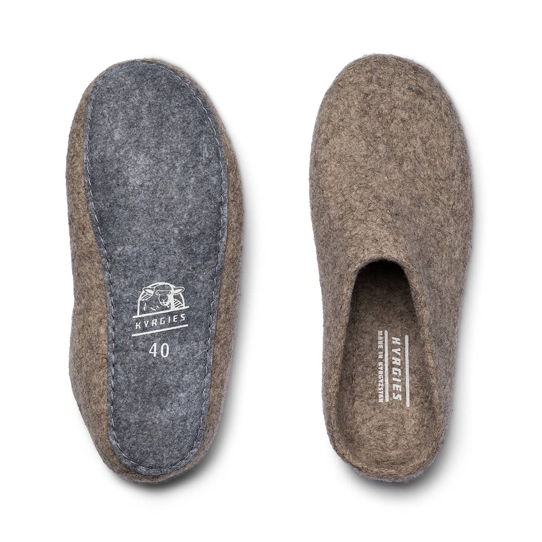 Kyrgies Classics Felted Wool Slippers Non-Slip Oatmeal